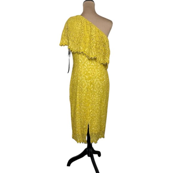 Jax Black Label Yellow Lace One Shoulder Sheath Dress Sz 6 NWT - Picture 2 of 3